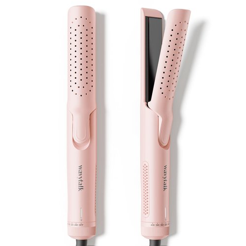 Wavytalk 1 Inch Curling Iron, Airflow Styler with 360° Cooling Air to Lock in Curls Quicker, Hair Straightener and Curler 2 in 1, Pink, 30S Heating