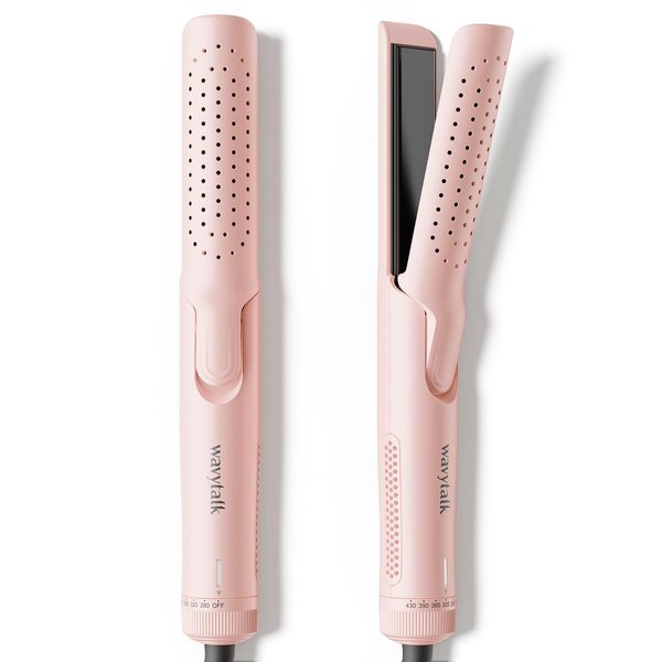 Wavytalk 1 Inch Curling Iron, Airflow Styler with 360° Cooling Air to Lock in Curls Quicker, Hair Straightener and Curler 2 in 1, Pink, 30S Heating