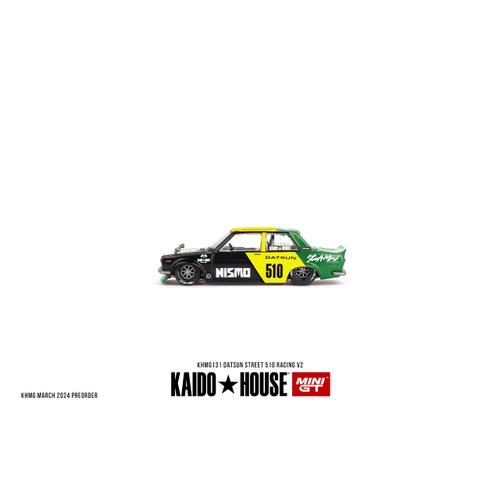 1:64 Scale Diecast Model Car Compatible with Nissan Datsun Street 510 Racing V2 Black Yellow Limited Edition by Kaido House KHMG131