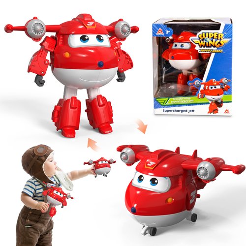 Super Wings 5" Transforming Supercharged Jett Airplane Toys, Action Figure, Airplane to Robot, Season 4 Transformer Toys, Gifts for 3+ Year Old Kids, Toys Plane Vehicle for Preschool Kids Play White