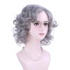 Edivd Kids Gray Grandma Granny Costume Wig Short Sliver Gray Side Part Wig for Girls Short Light Grey Curly Wavy Wig for Child 100 Days of School Heat Resistant Synthetic Wig with Wig Cap