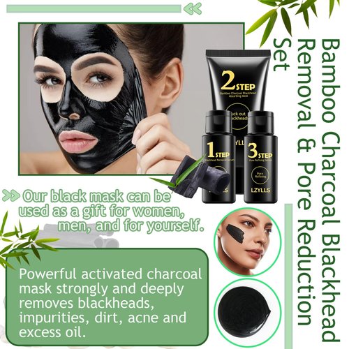 LZYLLS Blackhead Remover Peel Off Face Mask Set,Black Head Remover for Face,Charcoal Shrinking Pores & Blackhead Removal Face Serum for All Skin Types（3PCS）