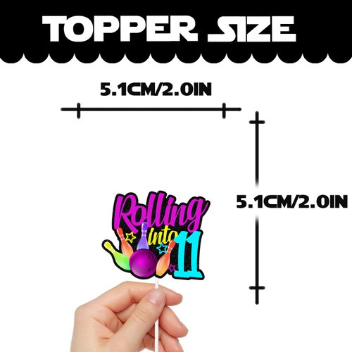 18pcs Glitter Bowling Ball Dessert Cupcake Topper Bowling Rolling into 11 Theme Decor Supplies Boys Girls Happy 11th Birthday Party Decorations