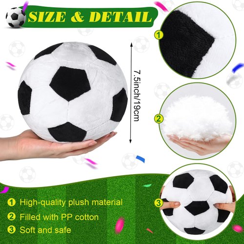 2 Pieces Plush Soccer Balls Operation Christmas Soccer Ball Stuffed Pillow Black and White Soft Throw Pillows for Girls and Boys Soccer Ball Themed Room Decor Sport Themed Party Decoration, 7.5 Inch