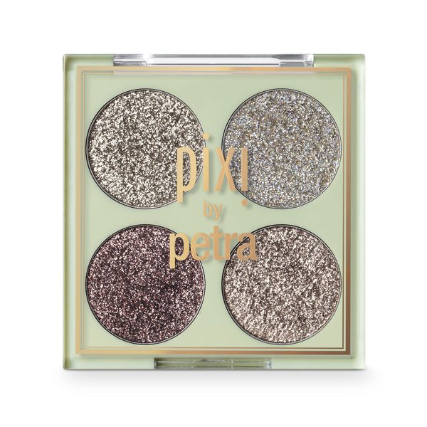 Pixi Beauty Glitter-y Eye Quad - GoldLava | Four Pressed Glitter Eyeshadow Shades | Castor Oil & Vitamin E Infused Eye Makeup