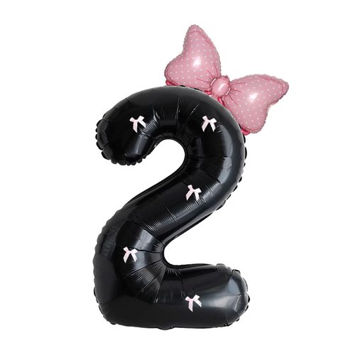 PLAP Birthday Number Balloon Bow Black Party Supplies 32 "Birthday Number Decoration (Black pink number 2)
