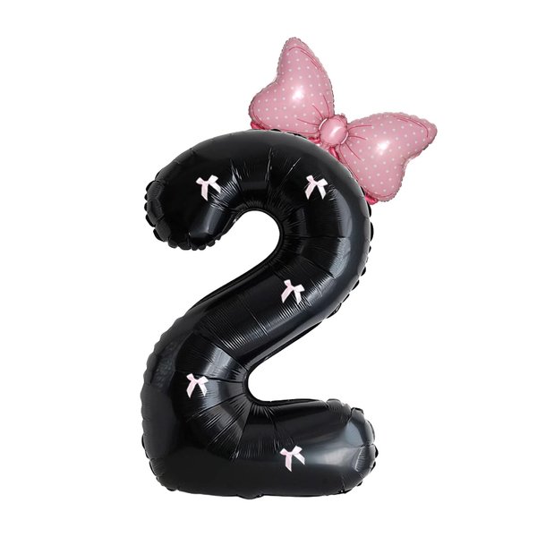 PLAP Birthday Number Balloon Bow Black Party Supplies 32 "Birthday Number Decoration (Black pink number 2)