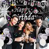 Silver and Black Birthday Decorations for Men Women Boys Girls 80 PCS White Black and Silver Party Decorations Happy Birthday Backdrop Banner Confetti Star White Silver Black Balloon Arch Tablecloth