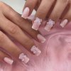 CEWEWP French Tip Press on Nails Short Square Fake Nails Light Pink False Nails with 3D Resin Bow Charm Designs Glossy White French Glue on Nails Cute Bow Stick on Nails for Women Girls 24Pcs
