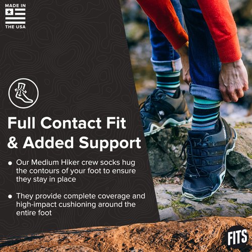 FITS Medium Hiker Crew Sock for Men and Women, Merino Wool, Cushion, Breathable, Odor Resistant, Lightweight Hiking Sock, Brown, Medium