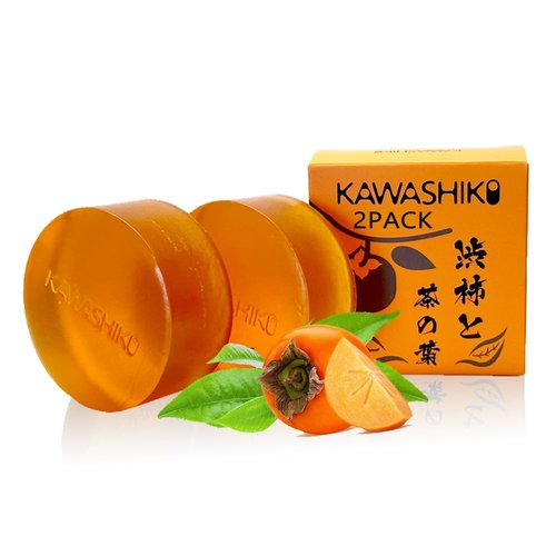 KAWASHIKI 2Pack, 100g Japanese Persimmon Handmade Soap Bar for Body, Persimmon Green Tea Helps Eliminate Nonenal Body Odor for Men & Women