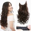 REECHO Invisible Wire Hair Extensions with Transparent Headband Adjustable Size Removable Secure Clips in Curly Wavy Secret Hairpiece for Women 20 Inch - Dark Chocolate Brown
