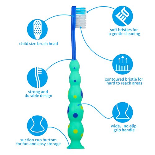 Lauwell Toddler Toothbrush Kids Manual Toothbrush Individually Wrapped Toothbrushes with Covers Suction Cup Toothbrush Lovely Soft Bristle Animal Toothbrush for Kids Sensitive Teeth (12 Pieces)