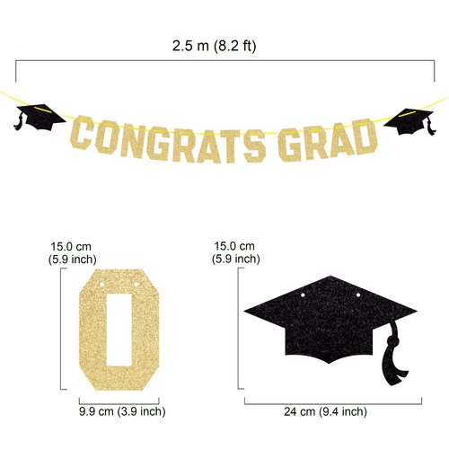 Gexolenu Gold Class of 2024 Graduation Theme Party Decoration Banner, Congrats Grad Banner, Black Glitter Graduation Banner, 2024 Black Congratulations Grad Party Decorations