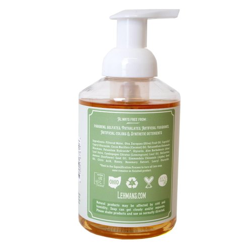 Lehman's Castile Foaming Hand Soap, Mild and Moisturizing and All Natural, Essential Oil Scented, 16 fl oz, Lemongrass