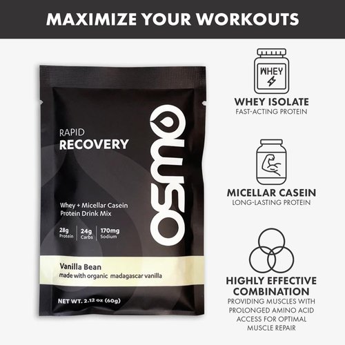 Osmo Rapid Recovery - Whey & Micellar Casein Protein Powder Blend with Carbohydrates & Caffeine, All Natural Ingredients, Enables Muscle Repair & Boosts Glycogen Restoration - Vanilla, 8 Servings