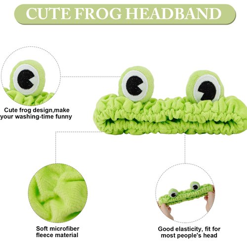 SuPoo Green Frog Eye Hair Wrap - Soft Microfiber Skincare Spa Headband for Women - Funny Design, Strong Water Absorbent, Perfect Size for Shower, Yoga, Face-washing, Makeup