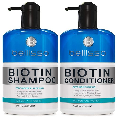 Biotin Shampoo and Conditioner Set (2 x 8oz) - Sulfate and Paraben Free Treatment for Men and Women - Hair Thickening Volumizing Products to Help Boost Thinning Hair with Added Keratin