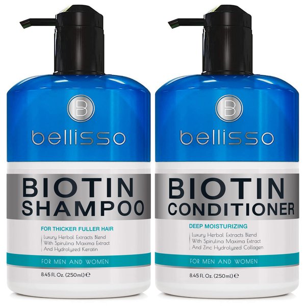 Biotin Shampoo and Conditioner Set (2 x 8oz) - Sulfate and Paraben Free Treatment for Men and Women - Hair Thickening Volumizing Products to Help Boost Thinning Hair with Added Keratin