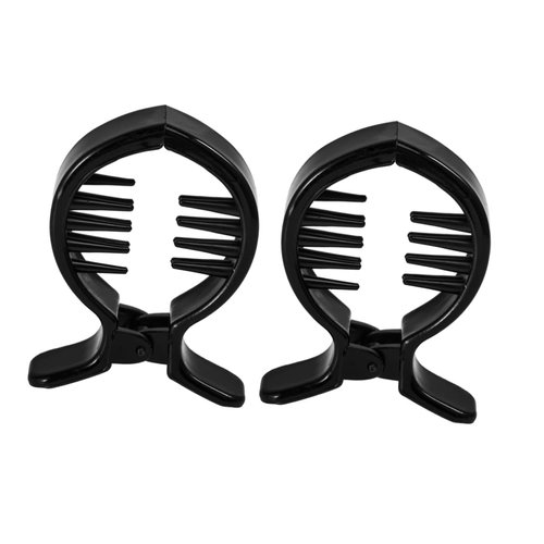 WOONEKY 2Pcs Black Round Inner Toothed Hair Clip Fish Tail Clip Ponytail Holder Strong Tension Hair Claw for Secure Styling and Comfortable Hold
