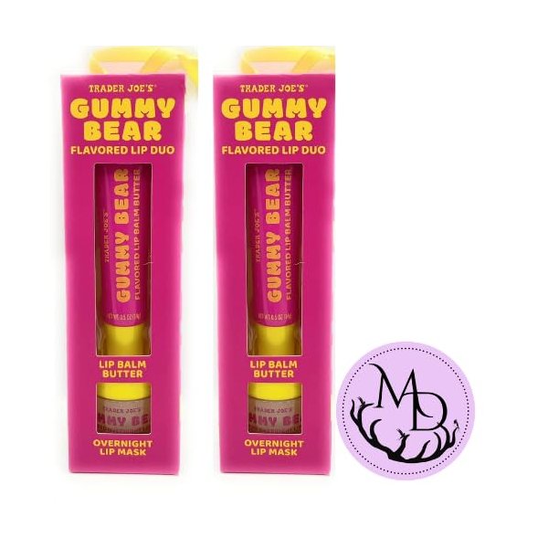 Trader Joe's Gummy Bear Flavored Lip Duo Set : Lip Balm Butter & Overnight Lip Mask (pack of 2) + DRI STORE STICKER