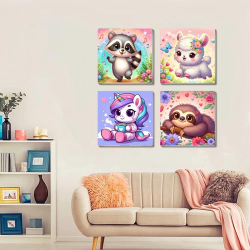 CraftyTime 4 Pack Framed Paint by Number for Kids Age 8-12 Kids, Cute Animals Paint by Numbers Kit for Beginners,Easy Acrylic Paint by Numbers Canvas Arts and Crafts for Wall Decor Gift 8x8in