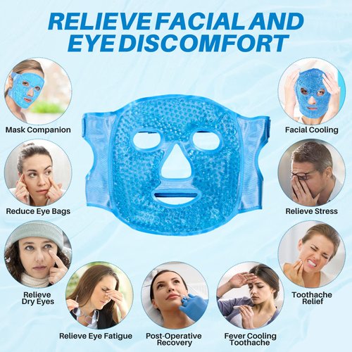 candyfouse Ice Pack Cold Face, Eye Masks Reduce Face Puff, Dark Circles, Reusable Cold Hot Gel Face Eye Mask, Suitable for Women Facial SPA, Ice Face Mask for Sleeping, Headaches (Blue Updated)