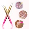 Double Ended Nail Art TweezersCurved,2Pcs Tweezers, Eyelash Tweezers, Straight Fine Tip Tweezers for Women with Silicone Pressing Tips, Suitable for Nail Art, Diamond Painting, Hair Removal, Jewelry