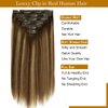 Loxxy Human Hair Extensions Ombre Chocolate Brown to Caramel Blonde Thick Silky Straight Clip in Double Weft Brazilian Human Hair Extensions Full Head color R#4-4/27 14 Inch 120g