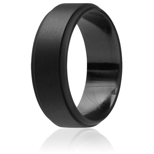 ROQ Silicone Rubber Wedding Ring for Men, Comfort Fit, Men's Wedding Band, Breathable Rubber Engagement Band, 8mm Wide 2mm Thick, Step Edge, Single, Black, Size 9