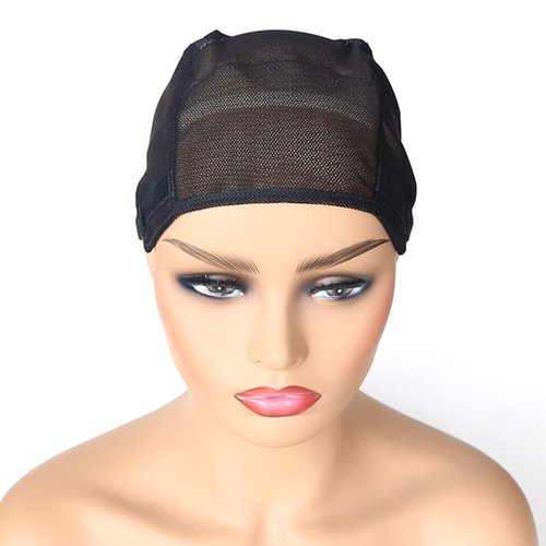 BTWTRY Stretch Wig Caps for Making Wigs Adjustable Weft Wig Cap 2Pieces Lot Black Color Mesh Weaving Wig Cap (Weaving Cap-Black)