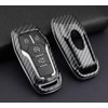 iJDMTOY Glossy Black Carbon Fiber Pattern Exact Fit Key Fob Shell w/Keychain Compatible with Ford/Lincoln 4/5-Button Intelligent Access Smart Key
