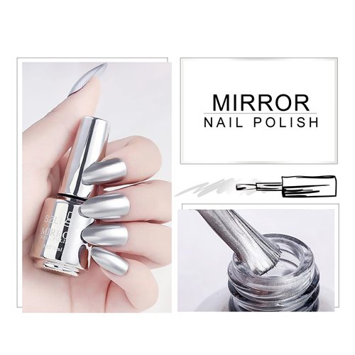 KYDA 18ml Mirror Nail Polish, Bright Colorful Nail Polish for Nail Art, Longlasting Mirror Effect Nail Glue, Gorgeous Reflective Manicure Nail Lacquers-Silver, 0.61 fl oz