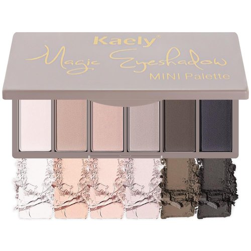 Kaely 6 Color Eyeshadow Makeup Palette for Women Natural Matte Blushed Nudes, White Nude Pink Taupe Dark Brown Black Eyeshadows Palette, Everyday Long Lasting Pigmented Eys Makeup, Travel Size 01#