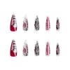 MISUD Press on Nails Long Stiletto Fake Nails Glossy Glue on Nails Goth Red Black Ombre Acrylic Nails Gothic Cross Artificial Nails Chrome Swirl Stick on False Nails with Design 24 pcs