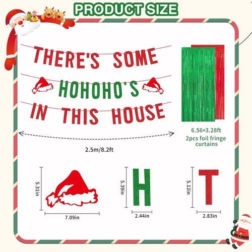 Merry Christmas Banner, Fufuddz Funny Xmas Decorations Clearance There's Some HoHoHos in This House Garland with Red Green Fringe Curtains Holiday Party Supplies Indoor Birthday Gifts for Women Men