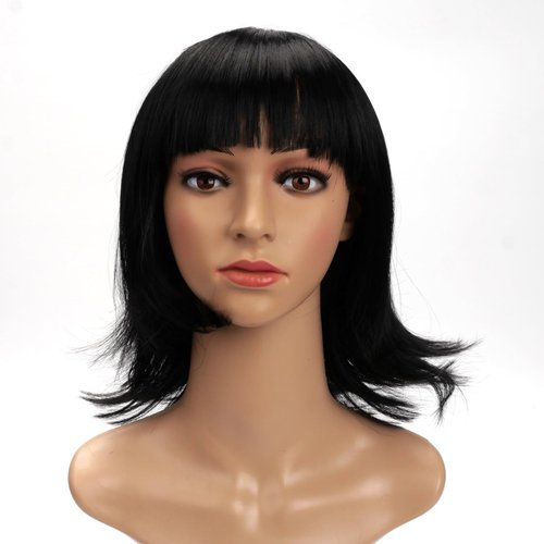 Leuik 12 Inch/30cm Bob Wig with Flat Bangs|Short Bob Wigs for Girls|Bob Wigs for Black Women (black)