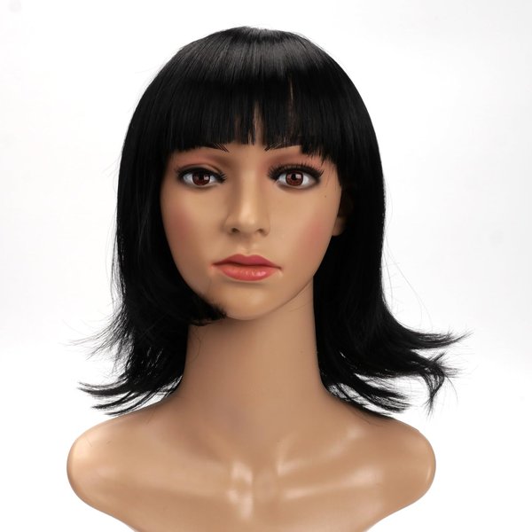 Leuik 12 Inch/30cm Bob Wig with Flat Bangs|Short Bob Wigs for Girls|Bob Wigs for Black Women (black)