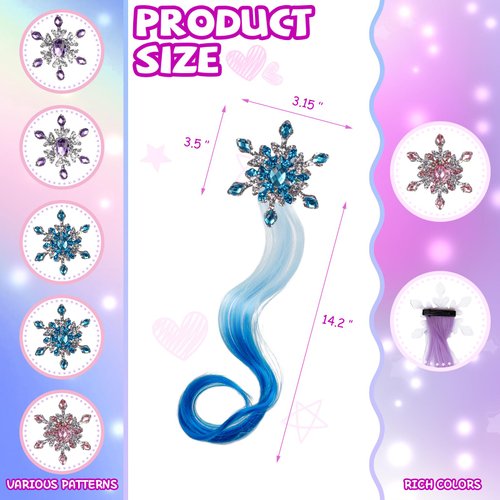 6 Pcs Hair Clips for Girls, Snowflake Curly Gradient Hair Extensions for Kids, Little Girl Hair Clips Accessories for Ponytails Princess Dress Up