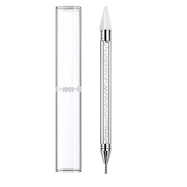Wax Pencil for Rhinestones,Acrylic Handle Rhinestone Applicator Double Head Dotting Pen Jewel Rhinestone Picker Tool with Storage Case (White)