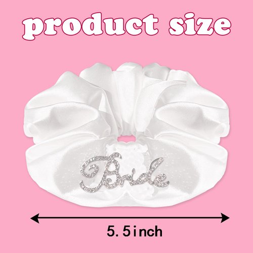 HokiiS Bride Rhinestone Scrunchie Bachelorette Party Decorations Bride to Be Silk Hair Tie for Bachelorette Party Bridal Shower Headwear Wedding Engagement Bridesmaid Gift, white
