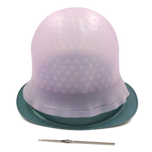 Losaria Highlighting Cap with Holes already in Silicone Reusable Highlighting Cap Hair Dye Cap with Holes Tipping Caps Hair Salon Hairdressing Highlight Cap and Hook Kit (Purple)