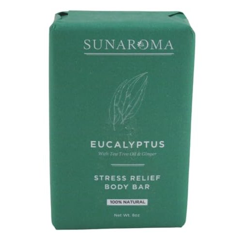 Sunaroma Soap Bar Eucalyptus With Tea Tree + Ginger 8 Ounce (3 Pack)