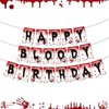 Horror Themed Birthday Party Banner – Halloween Happy Birthday Banner, Red and Black Halloween Birthday Party Decorations Halloween Party Supplies