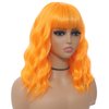 MINLEE Orange Wig with Bangs for Women 14 Inch Short Bob Wavy Curly Wig Orange Hair Wigs Heat Resistant Synthetic Wigs