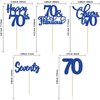 30 Pack Happy 70th Birthday Cupcake Toppers Dark Blue Glitter Seventy Cheers to 70 Years Old Birthday Cupcake Picks for 70th Birthday Anniversary Party Cake Decorations Supplies