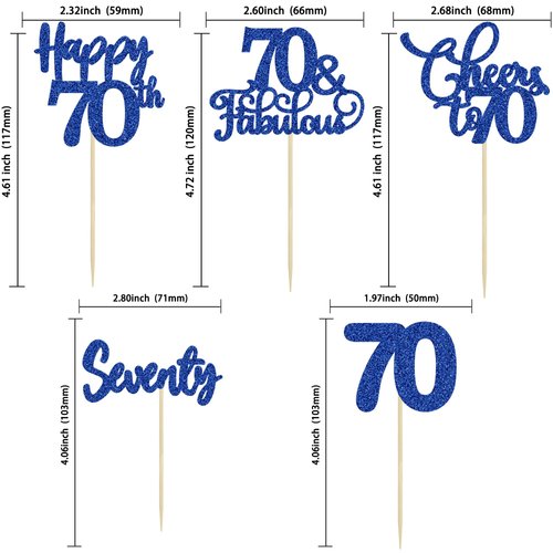 30 Pack Happy 70th Birthday Cupcake Toppers Dark Blue Glitter Seventy Cheers to 70 Years Old Birthday Cupcake Picks for 70th Birthday Anniversary Party Cake Decorations Supplies