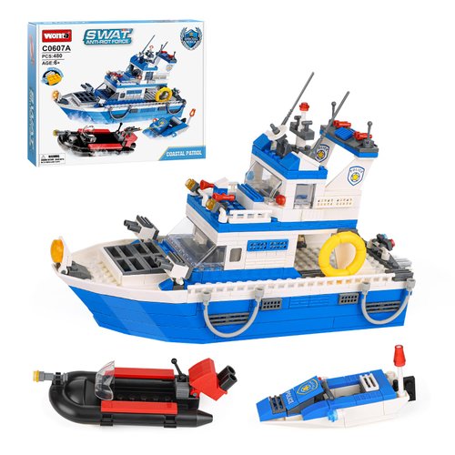 City Police Ship STEM Building Blocks Sets(490 Pcs), Compatible with Lego City Police Boat and Ship Playsets, Nice Gift with Beautiful Box for Boys 6-12 and Building Blocks Lover