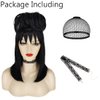 Juziviee Black Wig for Costume Women With Buns Necklace Cute Soft Black Wigs for Halloween Costume Cosplay JZ020BK