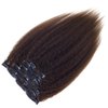 Yaki Hair Clip in Natural Hair Extensions for Black Women Virgin Remy Hair Kinky Straight 12 Inch Dark Brown #2 10"-24" 7 Pcs Double Weft (80g 12'', Brown)